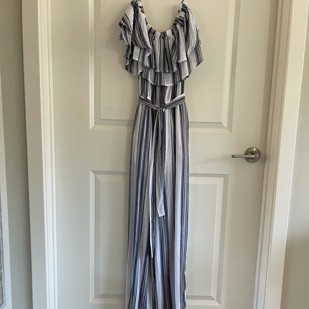 Off the shoulder jump suit with belt